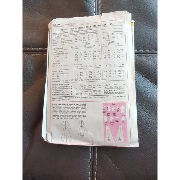 1973 Simplicity 5850 Misses Womens 12 Pattern Bust 34" Dress Two Lengths Empire - Picture 4 of 5